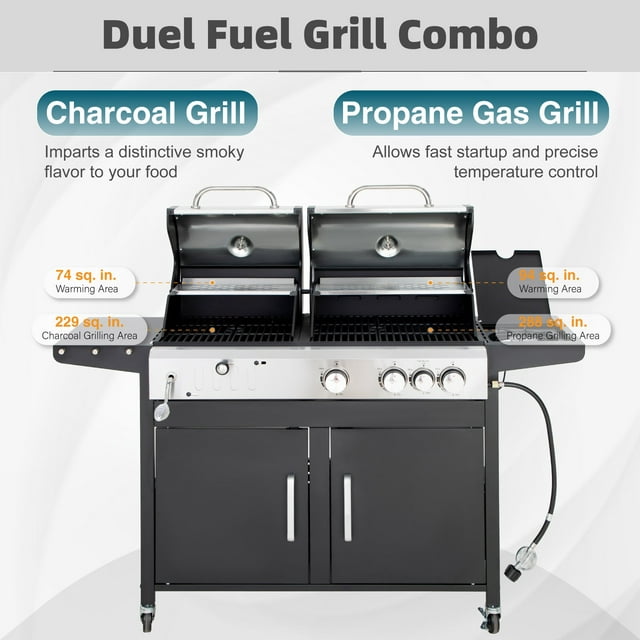 Dual Fuel Gas and Charcoal Grill Combo with Side Burner