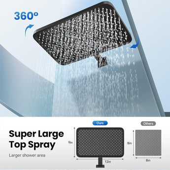 Abath Thermostatic Shower System with 12" Ceiling Rain Shower Head & 4 Modes Handheld, Shower Faucet Set with Pressure Balancing Valve, High Pressure Shower Fixtures Sets Trim Kit for Bathroom & Bathtub