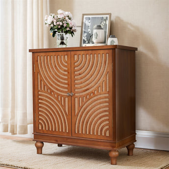 Chic Rattan Accent Cabinet with Doors