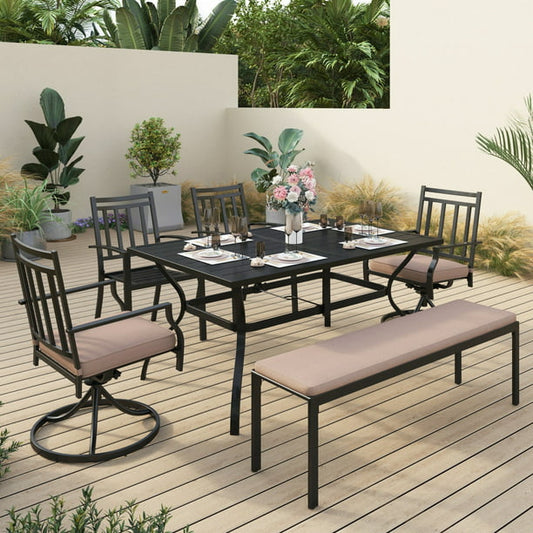 Sophia & William 6 Piece Outdoor Dining Set Patio Furniture Set with Bench Swivel Chairs and Table with Cushion