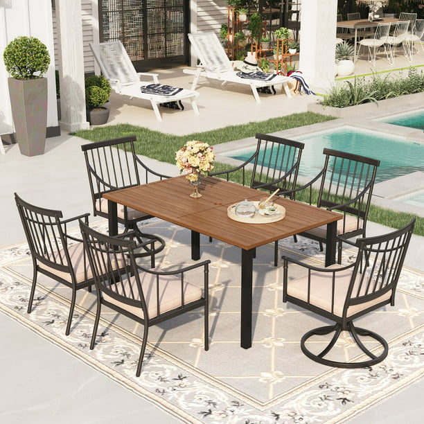 Sophia & William 7-Piece Metal Outdoor Patio Dining Set Cushioned Chairs and Teak Wood Table Furniture Set