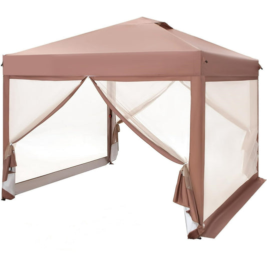 10' x 10' Pop up Canopy Tent with Netting Portable Outdoor Event Tent with Roller Bag, Beige