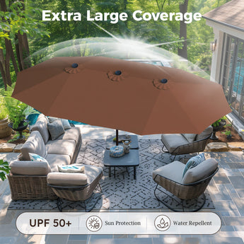 Alpha Joy 15ft Outdoor Patio Umbrella Extra-Large Double-Sided Garden Umbrella with Crank Handle and Base - Maillard Brown