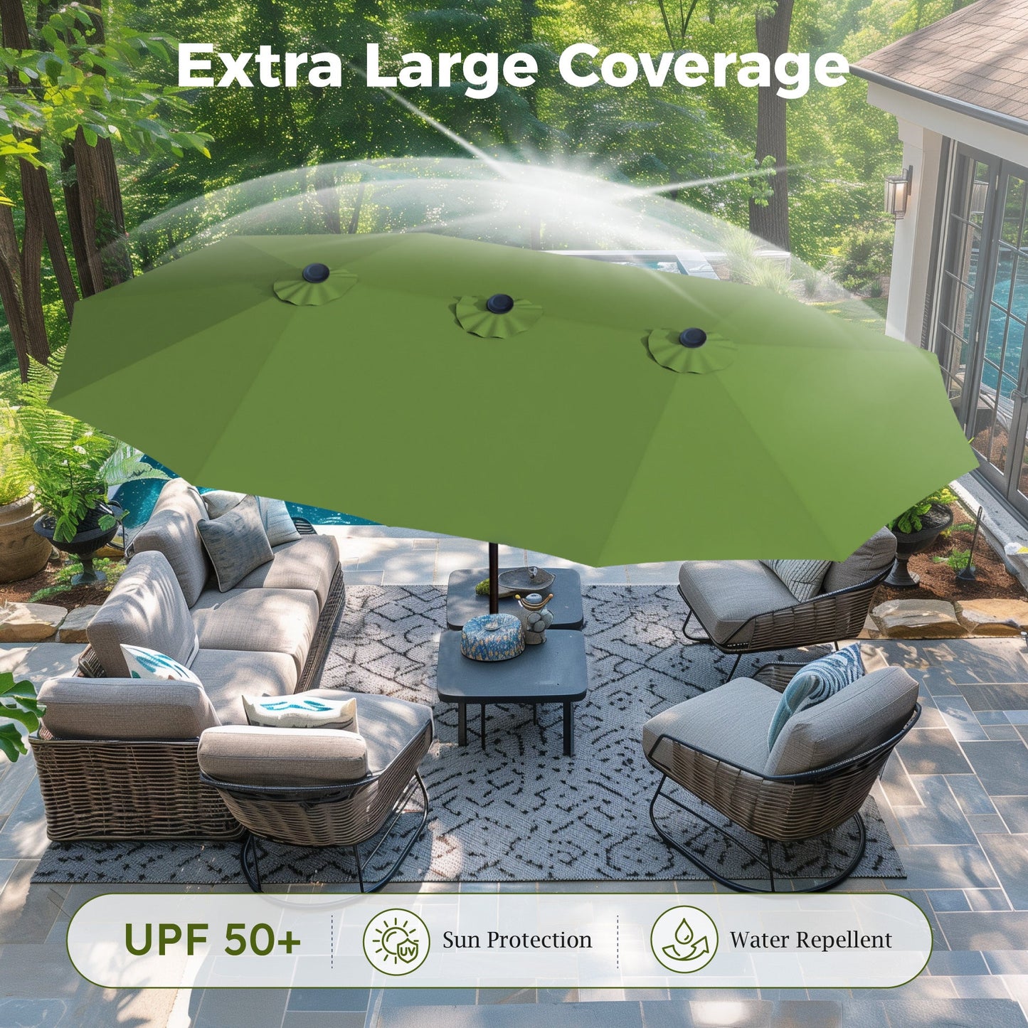 Alpha Joy 15ft Outdoor Patio Umbrella Extra-Large Double-Sided Garden Umbrella with Crank Handle and Base - Lime Green