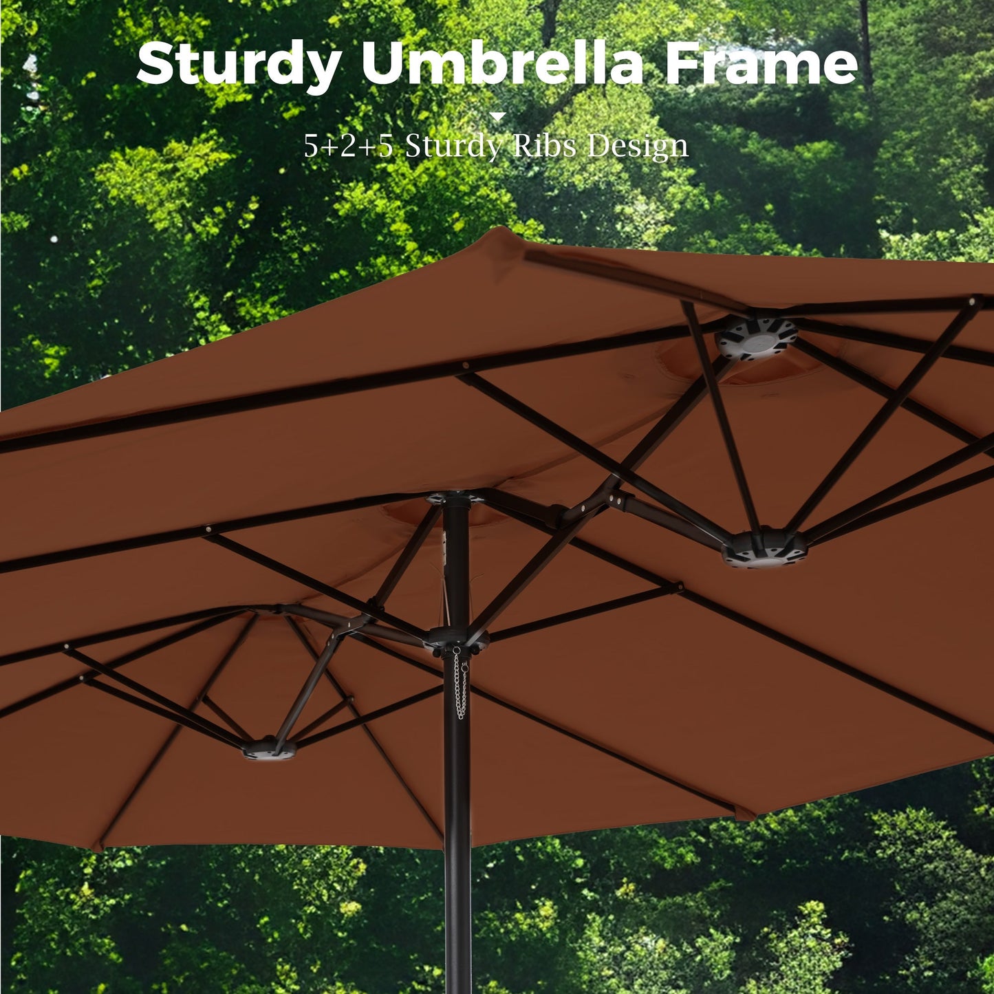 Alpha Joy 15ft Outdoor Patio Umbrella Extra-Large Double-Sided Garden Umbrella with Crank Handle and Base - Maillard Brown