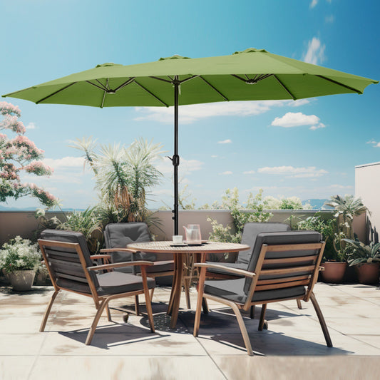 Alpha Joy 15ft Outdoor Patio Umbrella Extra-Large Double-Sided Garden Umbrella with Crank Handle and Base - Lime Green