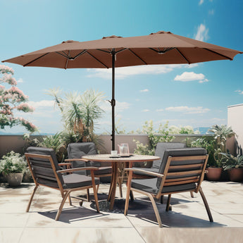 Alpha Joy 15ft Outdoor Patio Umbrella Extra-Large Double-Sided Garden Umbrella with Crank Handle and Base - Maillard Brown