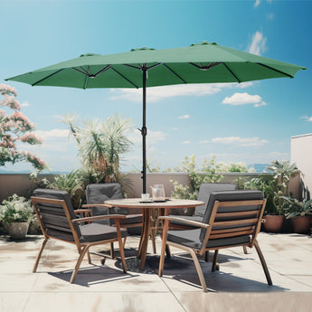 Alpha Joy 15ft Outdoor Patio Umbrella Extra-Large Double-Sided Garden Umbrella with Crank Handle and Base - Mint Green