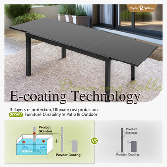 Sophia & William Expandable Patio Dining Table, Extra Large 99.2" L x 35.5" W Outdoor Dining Table for 6-10 Person Metal Rectangular Patio Table with E-Coating for Garden Porch Deck (Black)