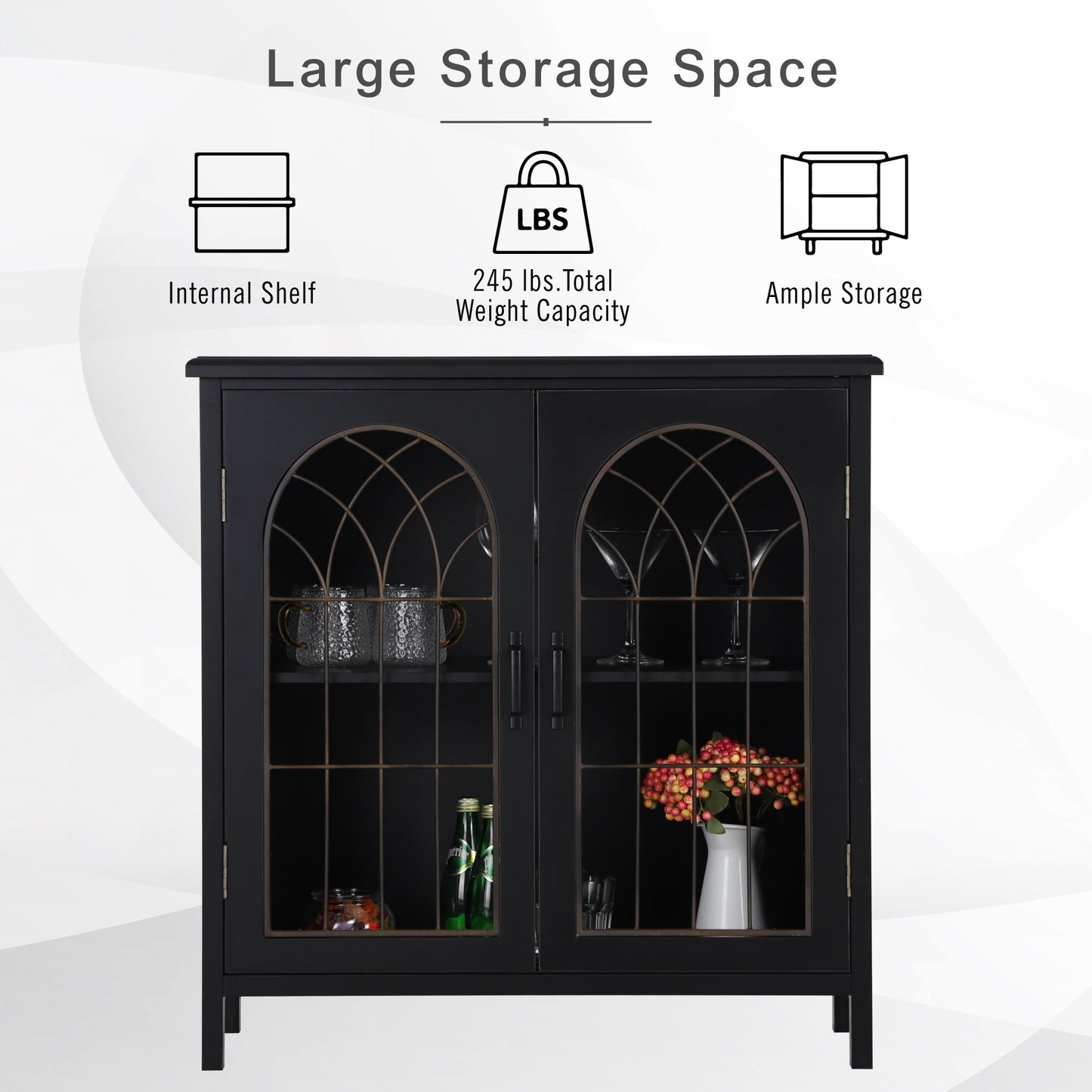Sophia & William 2-Door Accent Cabinet with Metal Church Window Door for Entryway,Living Room,Bedroom-Black