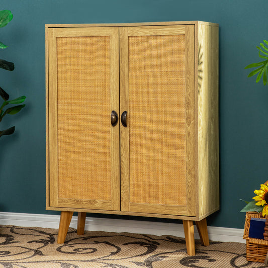 S&W 2-Door Sideboard Accent Cabinet with Crafted Rattan Front for Kitchen, Dining, Living Room