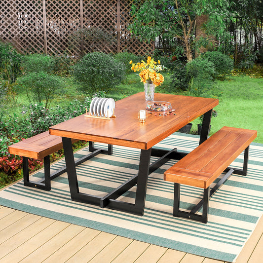 Sophia & William 3 Pieces Poplar Wood Patio Dining Set with 1 Rectangular Table and 2 Benches