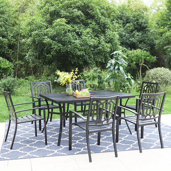 Sophia & William 7-Piece Steel Panel Table and 6 Stackable Chairs Outdoor Patio Dining Sets