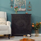 Sophia & William 2-Door Accent Cabinet with Flower Pattern for Dining Room, Living Room,Hallway-Black