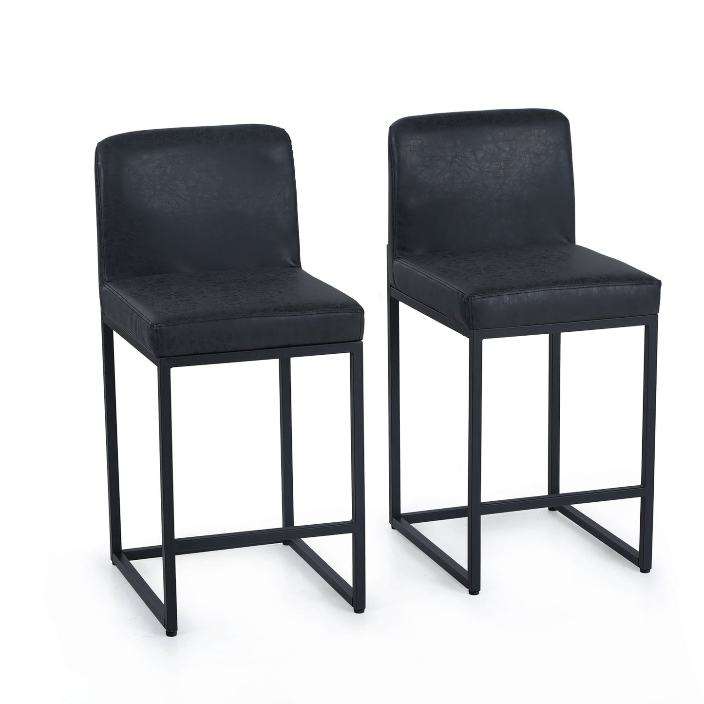 Sophia & William 24" PU Leather Counter Height Bar Stool with Backrest-Set of 2-Black