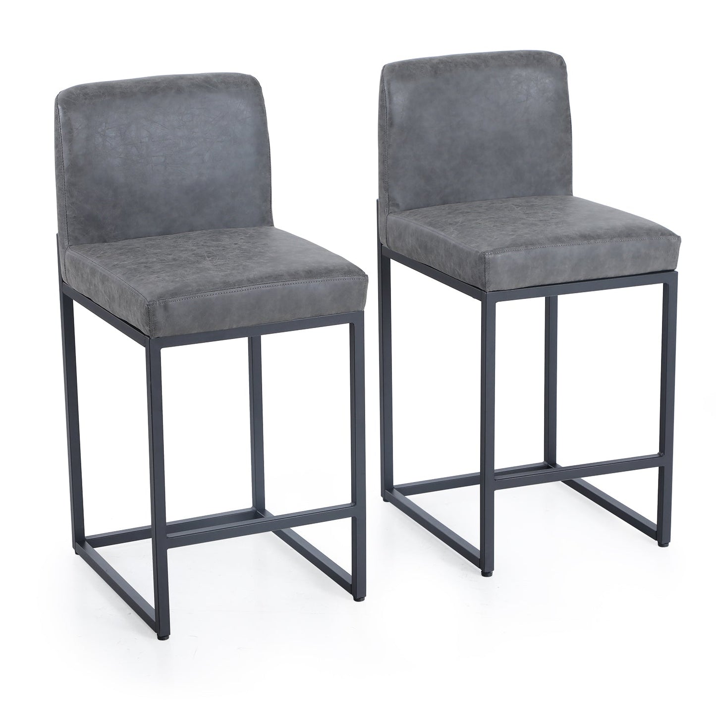 Sophia & William 24" PU Leather Counter Height Bar Stool with Backrest-Set of 2-Gray