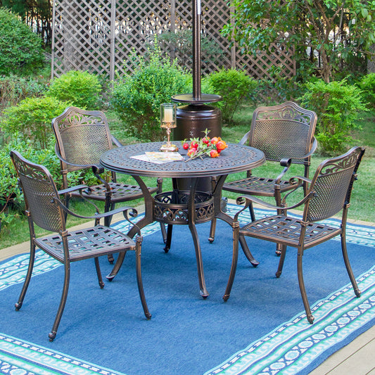 Sophia & William 5 Piece Cast Aluminum Outdoor Patio Dining Set 4 Chairs and Round Table