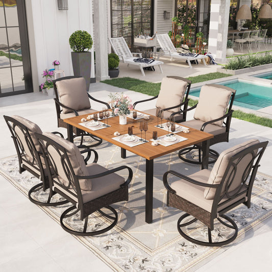 7-Piece Outdoor Patio Dining Set Rattan Chairs and Rectangle Table Set for 6