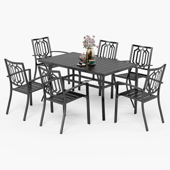 Sophia & William 7-Piece Steel Panel Table and 6 Stackable Chairs Outdoor Patio Dining Sets
