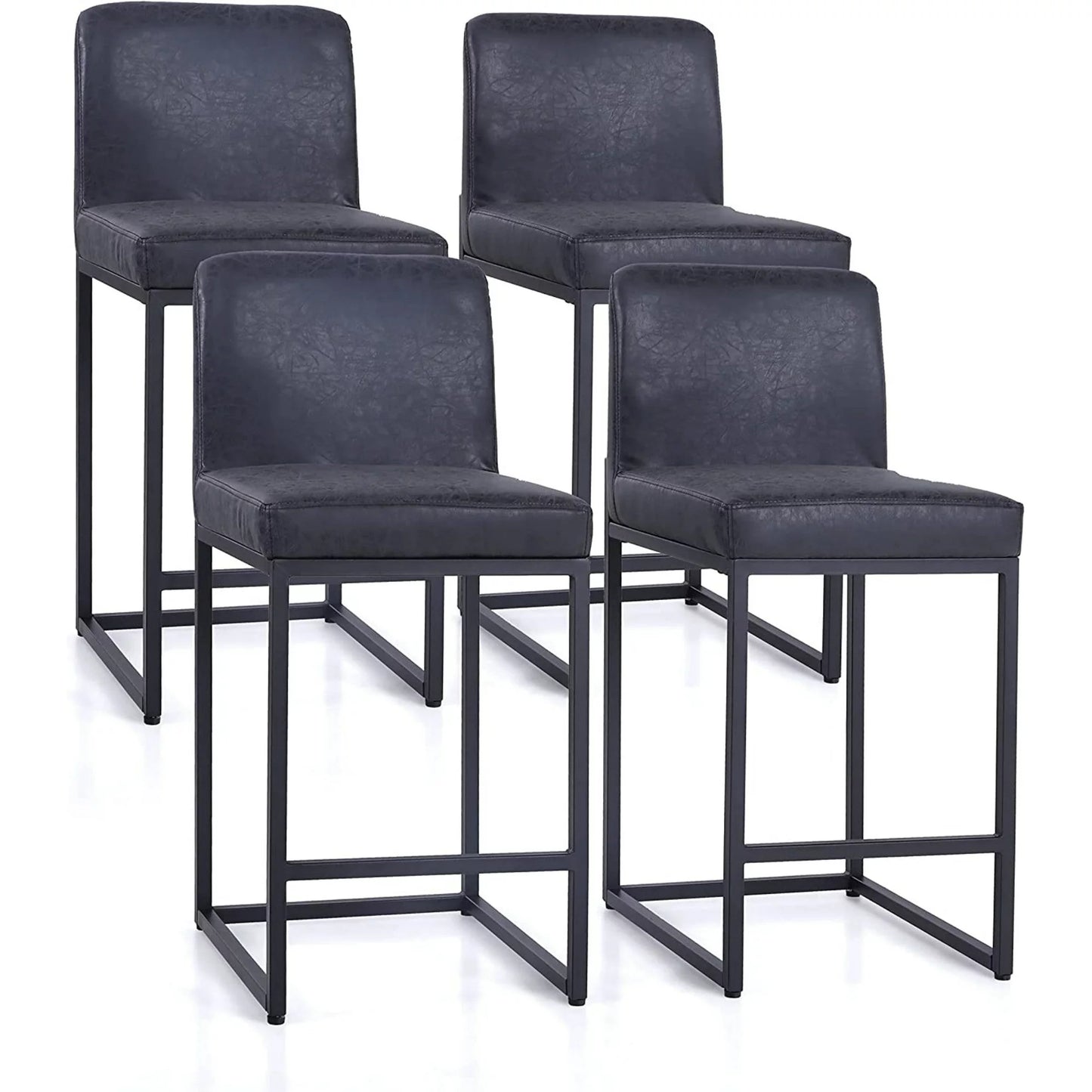 Sophia & William 24" PU Leather Counter Height Bar Stool with Backrest-Set of 4-Black