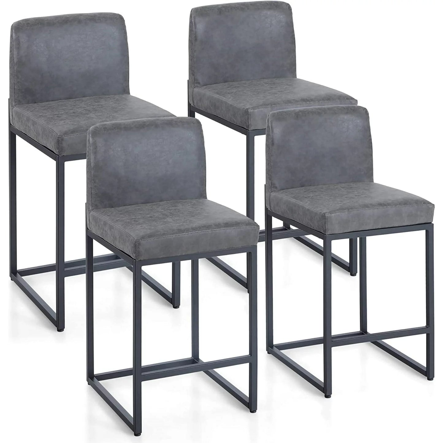 Sophia & William 24" PU Leather Counter Height Bar Stool with Backrest-Set of 4-Gray