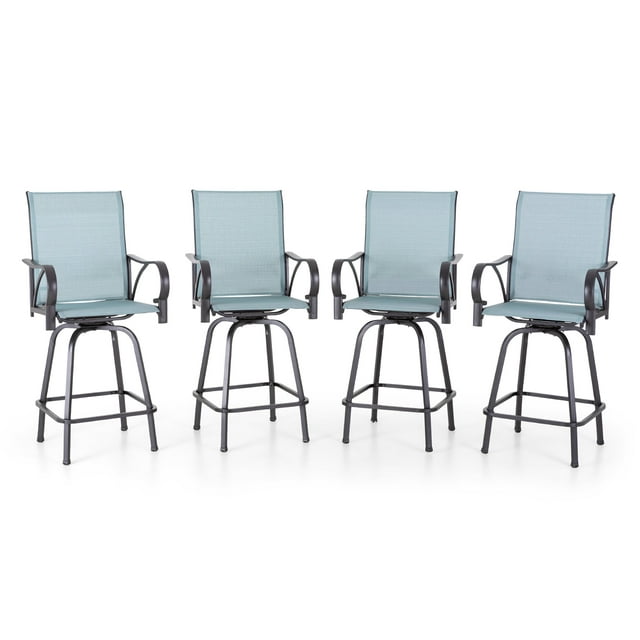 Sophia & William 4 Piece Outdoor Swivel Bar Stools Patio Height Chairs Padded Textilene Seat in Blue