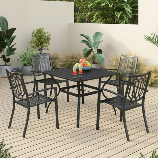 Sophia & William 5 Pcs Metal Patio Dining Set with 4 Stackable Chairs and Table in Black