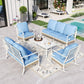 Sophia&William 6 Piece Patio Conversation Set Outdoor Furniture Loveseat Sofa Set with Rocking Chair, Blue