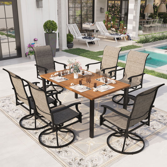 7-Piece Outdoor Patio Dining Set Padded Textilene Chairs and Rectangle Table Set for 6