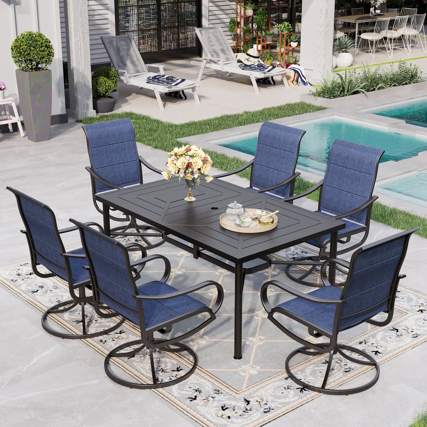 Sophia & William 7 Piece Outdoor Patio Dining Set Padded Textilene Chairs and Table Furniture Set