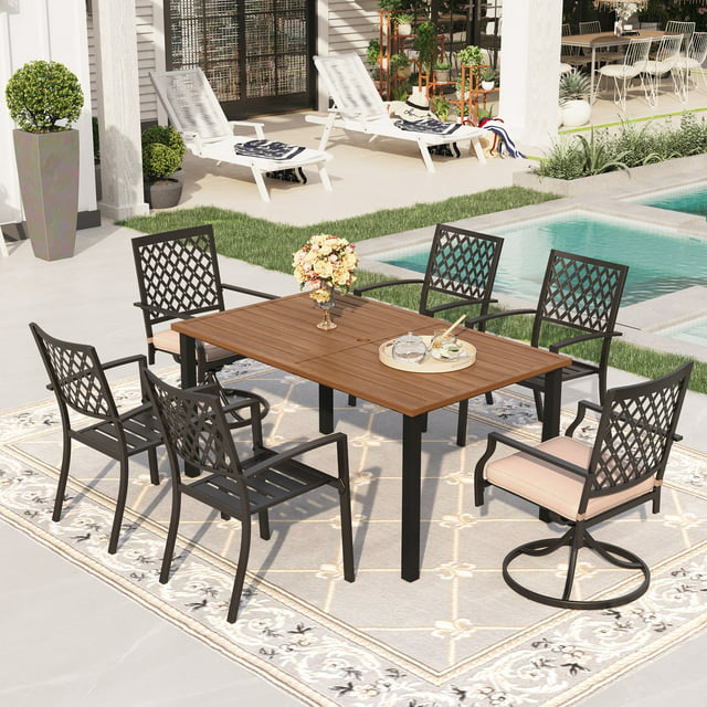 Sophia & William 7-Piece Outdoor Patio Dining Set Teak Wood Table and Chairs Metal Furniture Set
