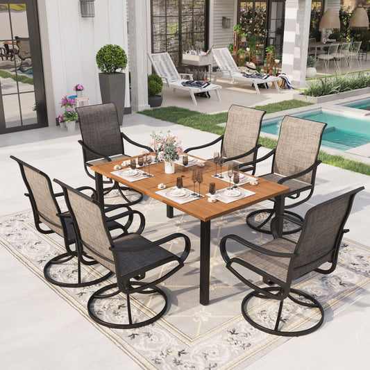 7-Piece Outdoor Patio Dining Set Textilene Chairs and Rectangle Table Set for 6