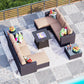 7-Piece Wicker Patio Conversation Set with Fire Pit Table - Beige