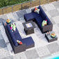 7-Piece Wicker Patio Conversation Set with Fire Pit Table - Navy Blue