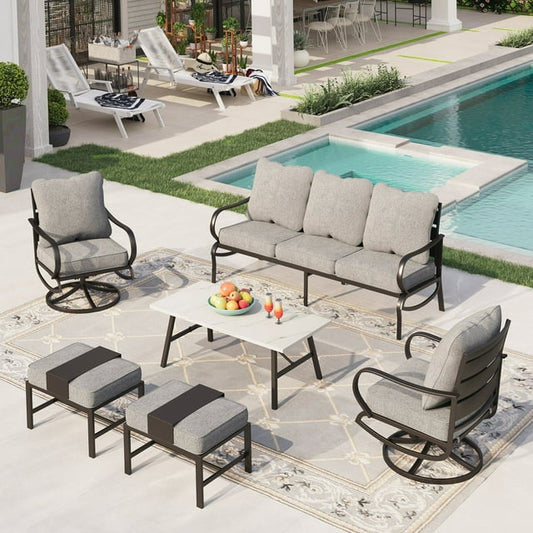 Sophia&William 7 Seat Patio Conversation Set Outdoor Sofa Furniture Set with Marble Table, Gray