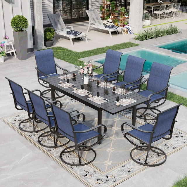 Sophia & William 9 Piece Outdoor Patio Dining Set Textilene Chairs and Expandable Table Furniture Set