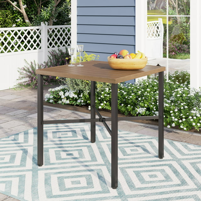 Sophia & William Patio Outdoor Bar Height Table 35.6" Square Metal Table with Umbrella Hole - Black
