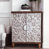 Shop the Vintage Accent Cabinet with Silver Flower Design and enhance your decor with timeless charm!