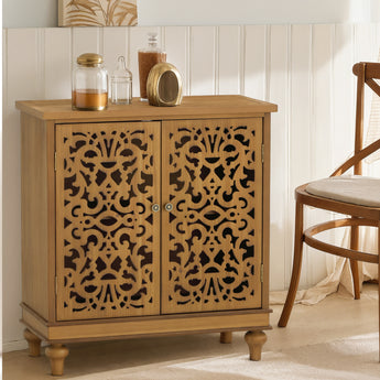 Shop the Vintage Chic Accent Cabinet with Hollow Carved Design for a timeless addition to your decor!