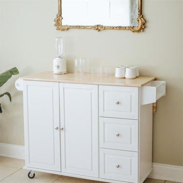 Discover convenience with our stylish rolling kitchen island!