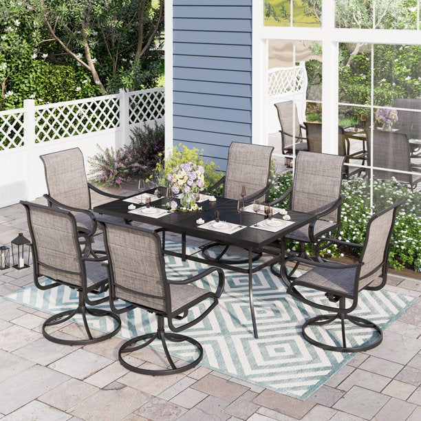 Sophia & William 7 Piece Patio Outdoor Dining Set Metal Furniture Set with Highback Padded Swivel Chairs and Table