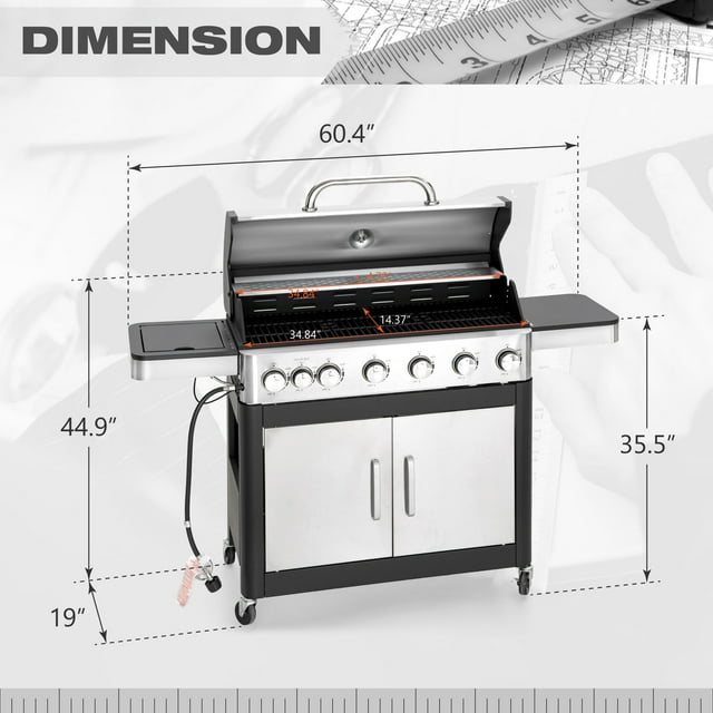 Stainless Steel 6-Burner Propane Gas Grill with Side Burner