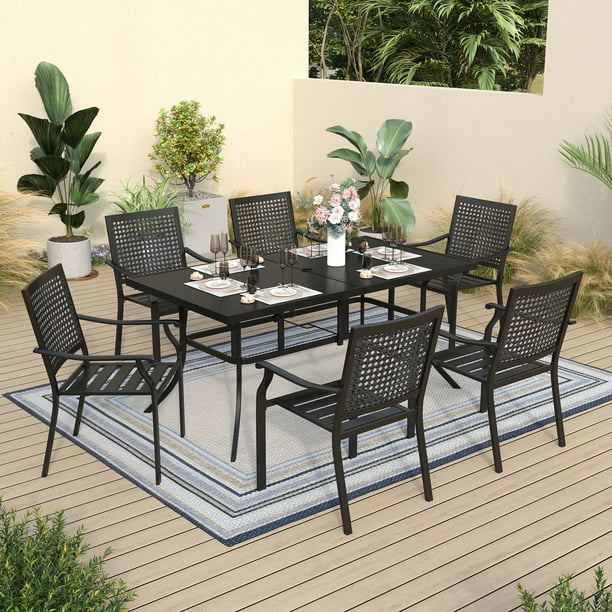 Sophia & William 7 Piece Outdoor Patio Dining Set Metal Furniture Table and Stackable Chairs