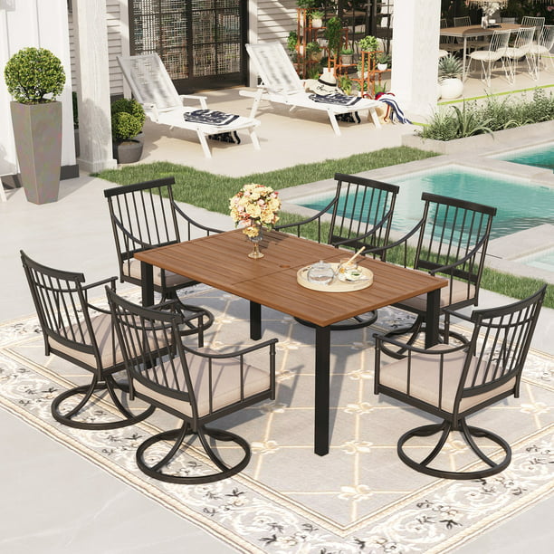 Sophia & William 7-Piece Metal Patio Dining Set Outdoor Cushioned Chairs and Teak Wood Table Furniture Set