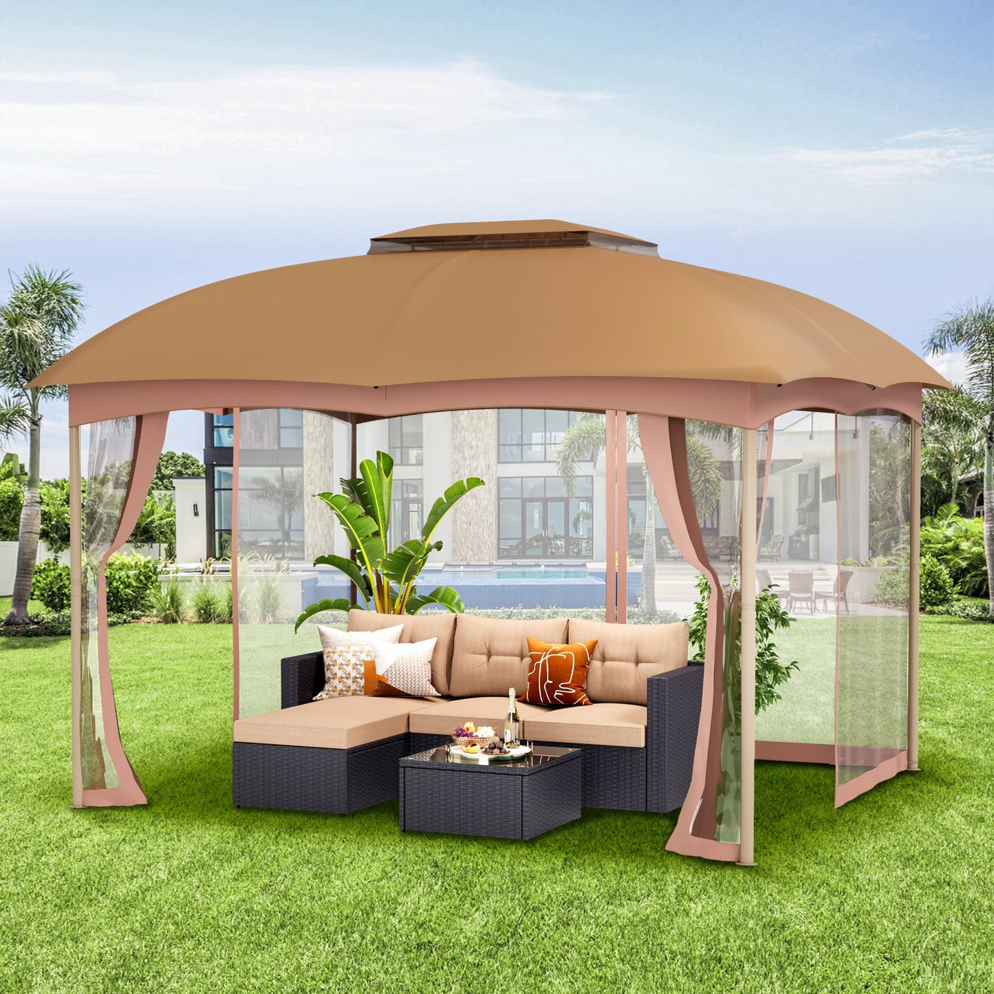 Sophia & William 10' x 12' Outdoor Gazebo Canopy Tent with Mesh Netting Sidewalls