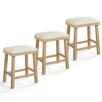 MAISON ARTS Off White Counter Height 24 inch Bar Stools Set of 3 for Kitchen Counter Solid Wood Legs with Faux Leather Padded Seat Farmhouse Barstools for 34"-38" Counter Island Upholstered Stools