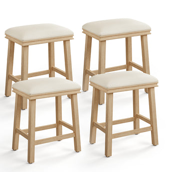 MAISON ARTS Off White Counter Height 24 inch Bar Stools Set of 4 for Kitchen Counter Solid Wood Legs with Faux Leather Padded Seat Farmhouse Barstools for 34"-38" Counter Island Upholstered Stools