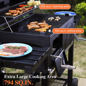 Sophia & William Extra Large Charcoal BBQ Grills with 794 SQ.IN. Cooking Area, Outdoor Barbecue Grill with Dual-Zone Individual & Adjustable Charcoal Tray and 2 Foldable Side Table, Black