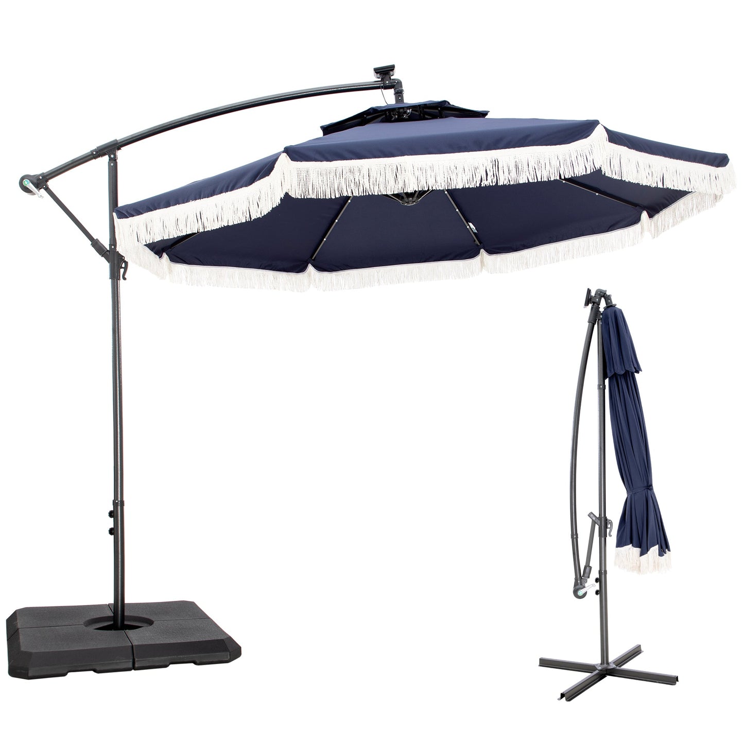 Sophia & William 10ft Solar LED Patio Offset Umbrella with Tassel, Navy Blue
