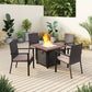Sophia & William Gas Fire Pit Table with 4 Pieces Rattan Outdoor Patio Chairs